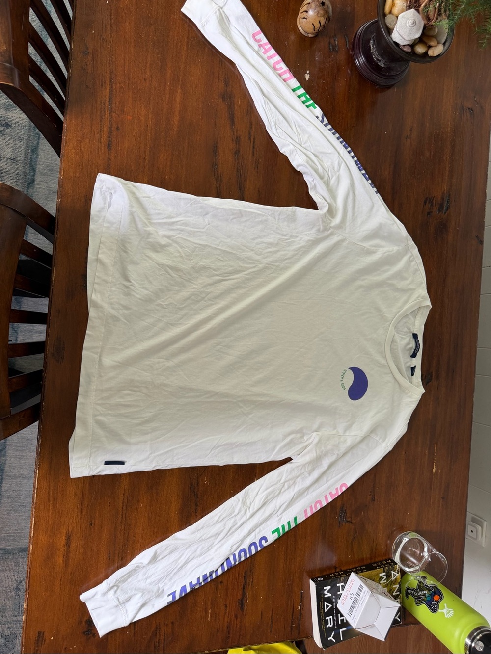 White Long-Sleeve Men’s Graphic Tee with Purple Accent